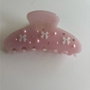 Pink Bow & Pearl Hair Claw Clip